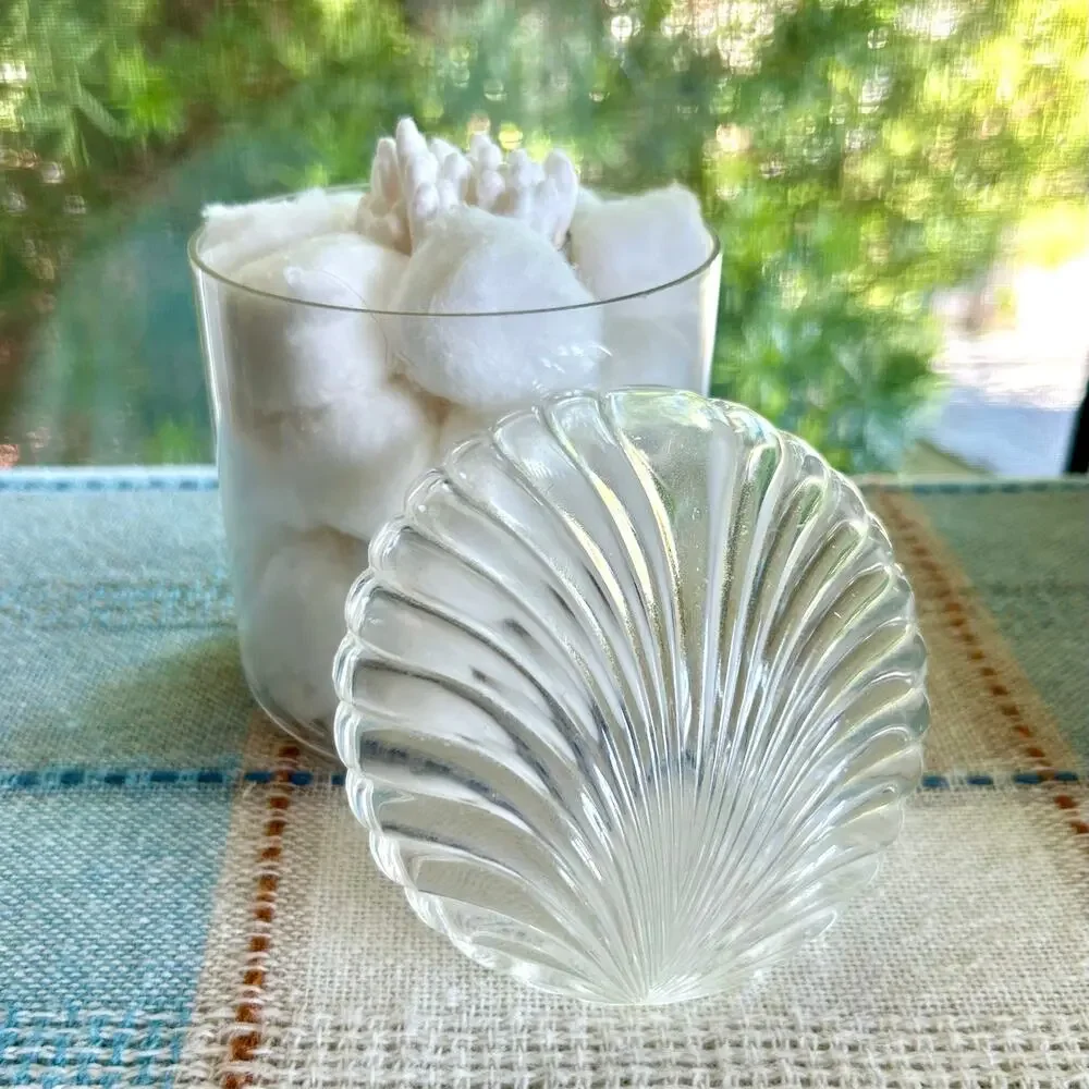 Vintage Lucite Vanity Jar with Seashell Lid – Acrylic Powder Jar Storage